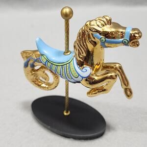 Franklin Mint Blue-Green Carousel SeaHorse 24K Gold Majestic Menagerie Figurine